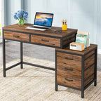 Bureau d'ordinateur avec 2 tiroirs et caisson de classement réversible à 3 tiroirs – Marron rustique / Gris / Blanc / Noyer clair / Gris et blanc / Noir – 1 personne