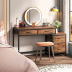 Bureau d'ordinateur avec 2 tiroirs et caisson de classement réversible à 3 tiroirs – Marron rustique / Gris / Blanc / Noyer clair / Gris et blanc / Noir – 1 personne