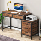 Bureau d'ordinateur avec 2 tiroirs et caisson de classement réversible à 3 tiroirs – Marron rustique / Gris / Blanc / Noyer clair / Gris et blanc / Noir – 1 personne