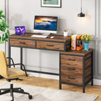 Bureau d'ordinateur avec 2 tiroirs et caisson de classement réversible à 3 tiroirs – Marron rustique / Gris / Blanc / Noyer clair / Gris et blanc / Noir – 1 personne