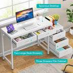 Bureau d'ordinateur avec 2 tiroirs et caisson de classement réversible à 3 tiroirs – Marron rustique / Gris / Blanc / Noyer clair / Gris et blanc / Noir – 1 personne