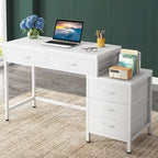 Bureau d'ordinateur avec 2 tiroirs et caisson de classement réversible à 3 tiroirs – Marron rustique / Gris / Blanc / Noyer clair / Gris et blanc / Noir – 1 personne
