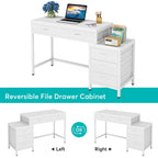Bureau d'ordinateur avec 2 tiroirs et caisson de classement réversible à 3 tiroirs – Marron rustique / Gris / Blanc / Noyer clair / Gris et blanc / Noir – 1 personne