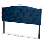 Tête de lit capitonnée en velours cintré avec pieds réglables – Bleu marine / Marron foncé – Lit double / Queen / King