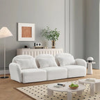 Canapé 3 places Teddy Velours avec accoudoirs incurvés – Blanc – 3 places