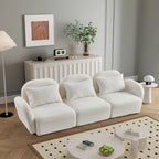 Canapé 3 places Teddy Velours avec accoudoirs incurvés – Blanc – 3 places
