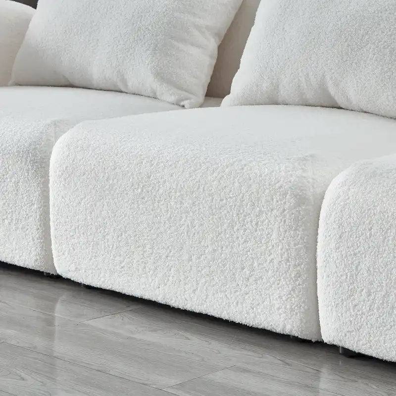 Teddy Velvet 3-Seater Sofa with Curved Armrests – White – 3-Seater