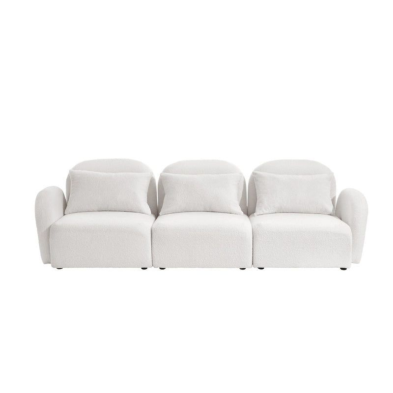 Canapé 3 places Teddy Velours avec accoudoirs incurvés – Blanc – 3 places