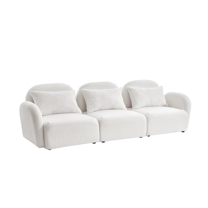 Canapé 3 places Teddy Velours avec accoudoirs incurvés – Blanc – 3 places