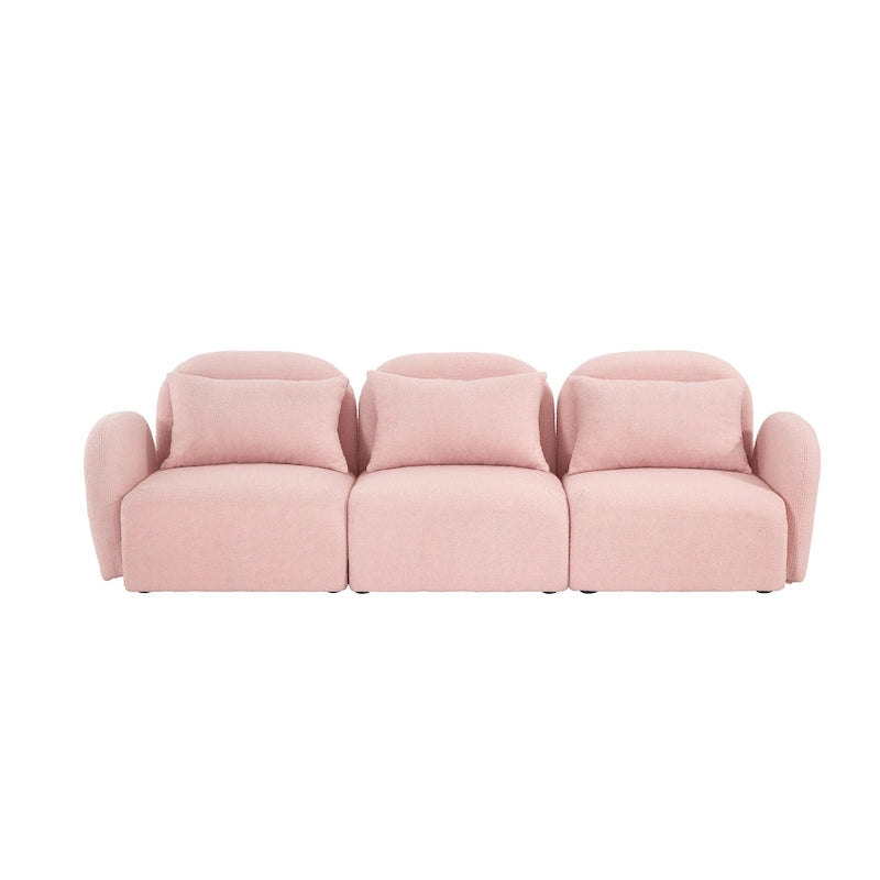 Canapé 3 places Teddy Velours avec accoudoirs incurvés – Blanc – 3 places