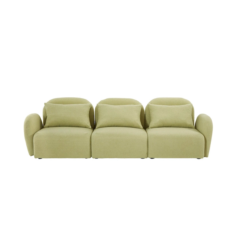 Canapé 3 places Teddy Velours avec accoudoirs incurvés – Blanc – 3 places