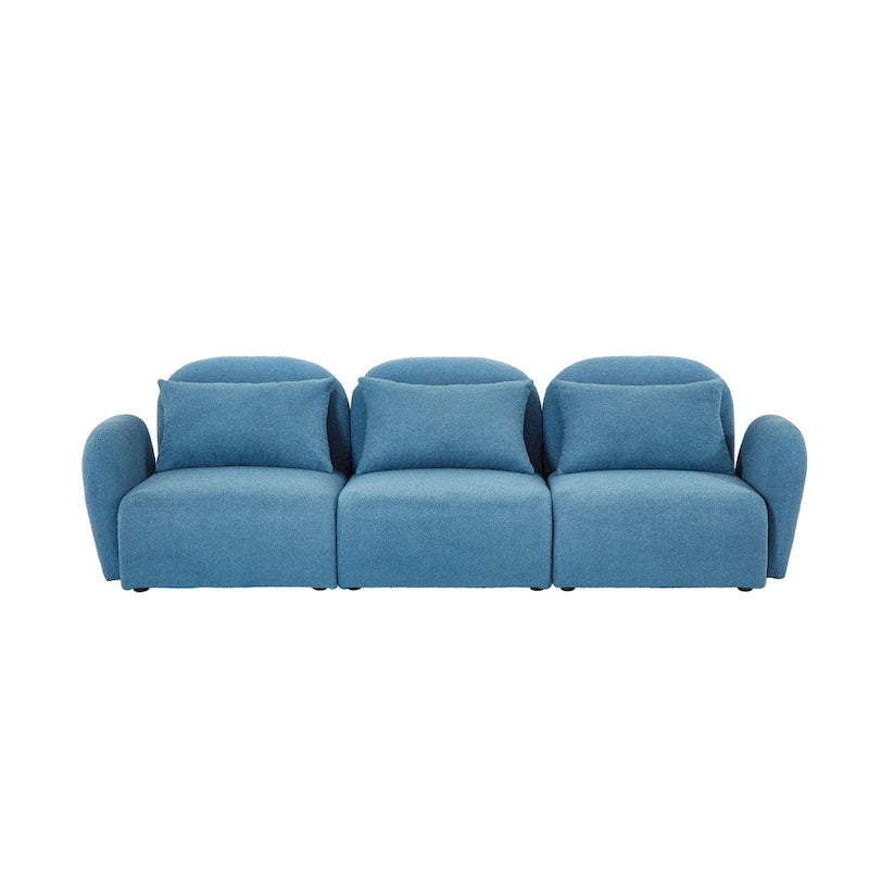 Canapé 3 places Teddy Velours avec accoudoirs incurvés – Blanc – 3 places