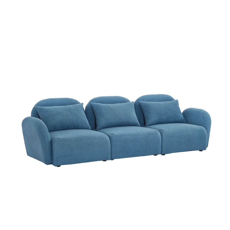 Canapé 3 places Teddy Velours avec accoudoirs incurvés – Blanc – 3 places
