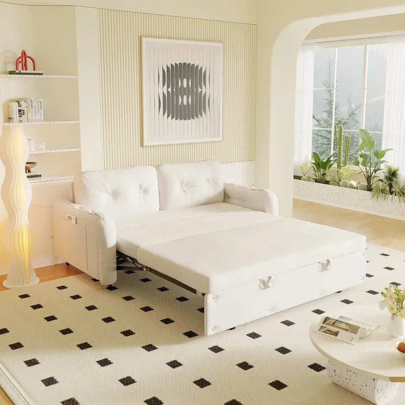 Queen Pull Out Sofa Bed with Hydraulic System & Storage – Velvet Tufted – 2-Seater / Queen Bed