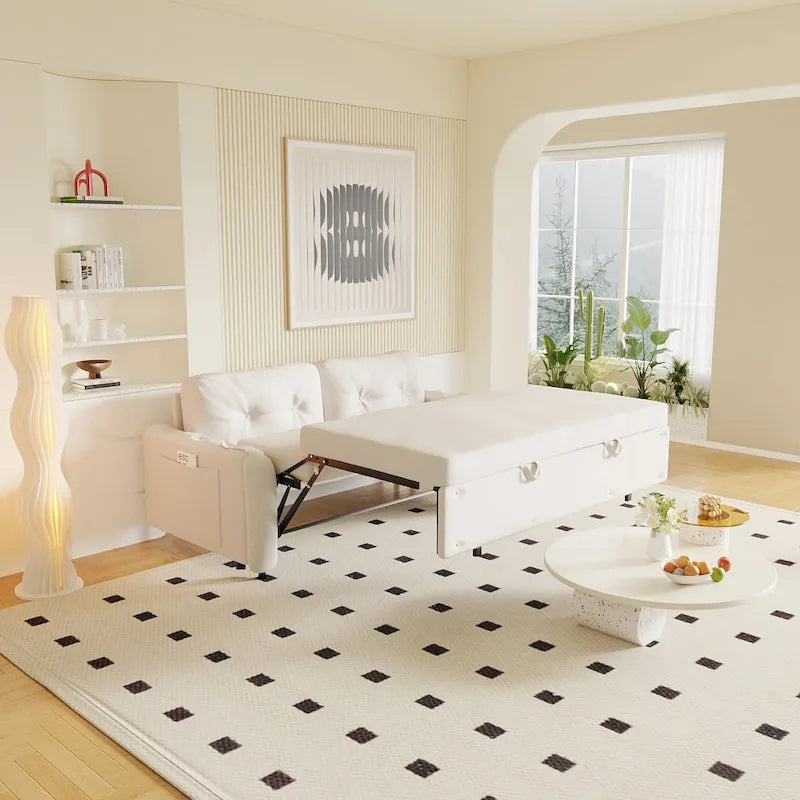 Queen Pull Out Sofa Bed with Hydraulic System & Storage – Velvet Tufted – 2-Seater / Queen Bed