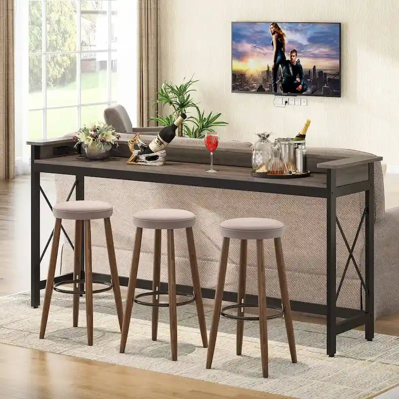 Console étroite industrielle avec prises électriques et ports USB – Marron / Gris