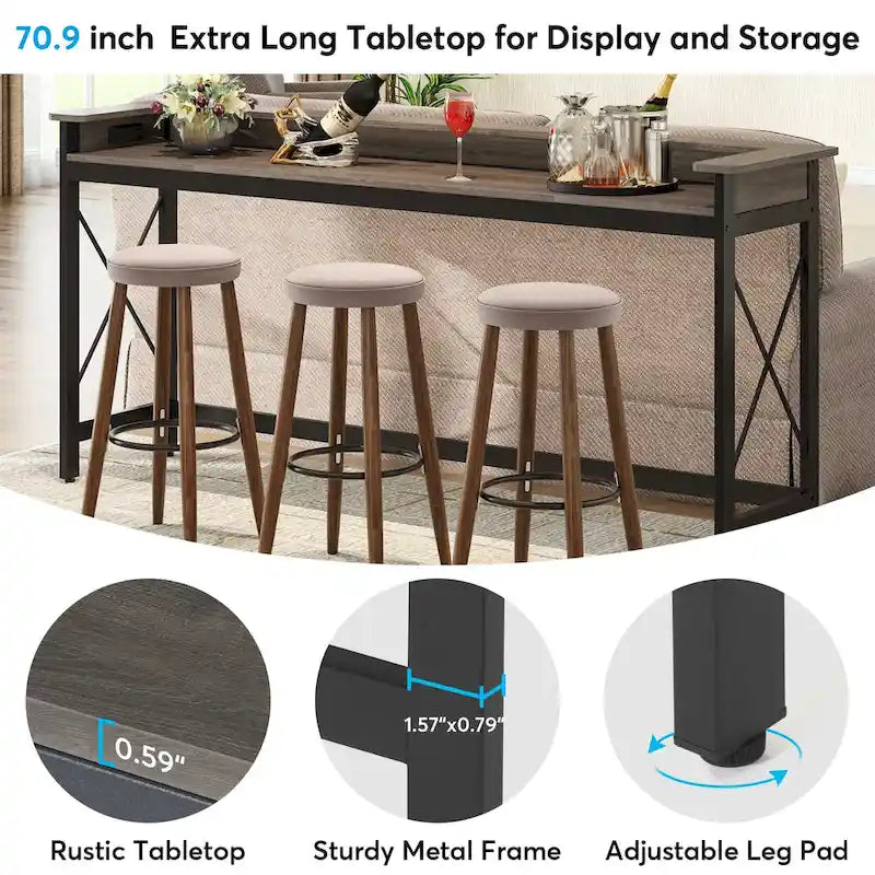 Console étroite industrielle avec prises électriques et ports USB – Marron / Gris