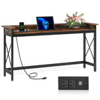 Console étroite industrielle avec prises électriques et ports USB – Marron / Gris