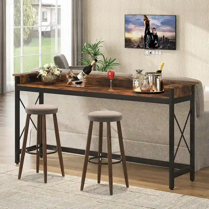 Console étroite industrielle avec prises électriques et ports USB – Marron / Gris