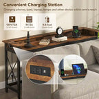 Console étroite industrielle avec prises électriques et ports USB – Marron / Gris