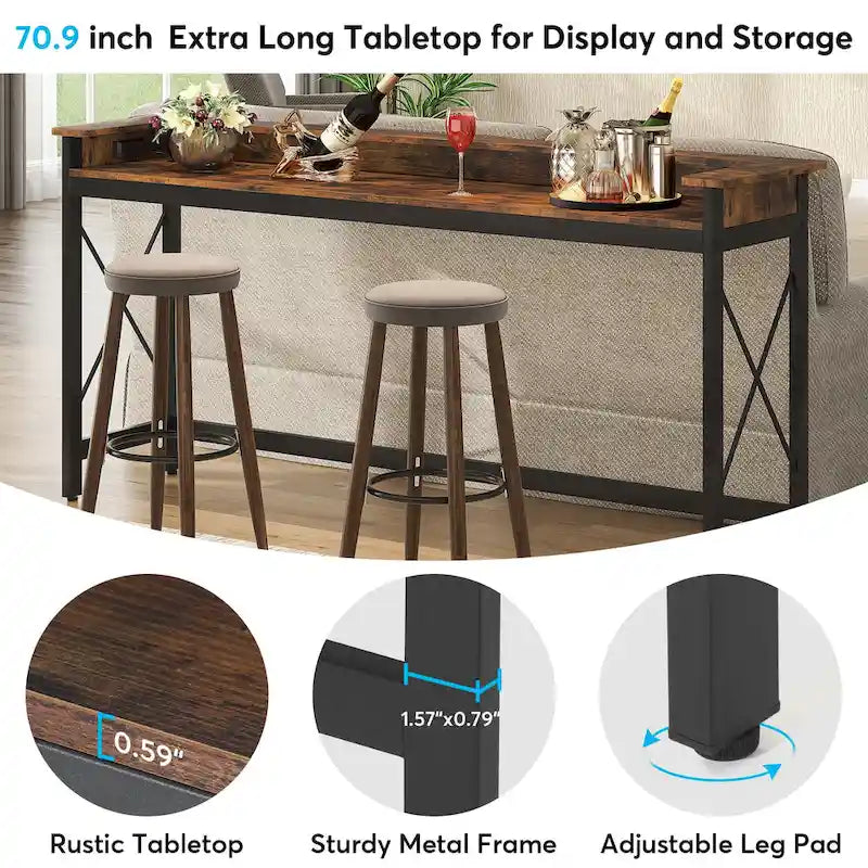 Console étroite industrielle avec prises électriques et ports USB – Marron / Gris