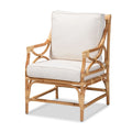 Fauteuil en rotin rembourré de style bohème – Blanc et brun naturel – 1 place