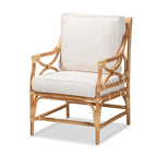Fauteuil en rotin rembourré de style bohème – Blanc et brun naturel – 1 place