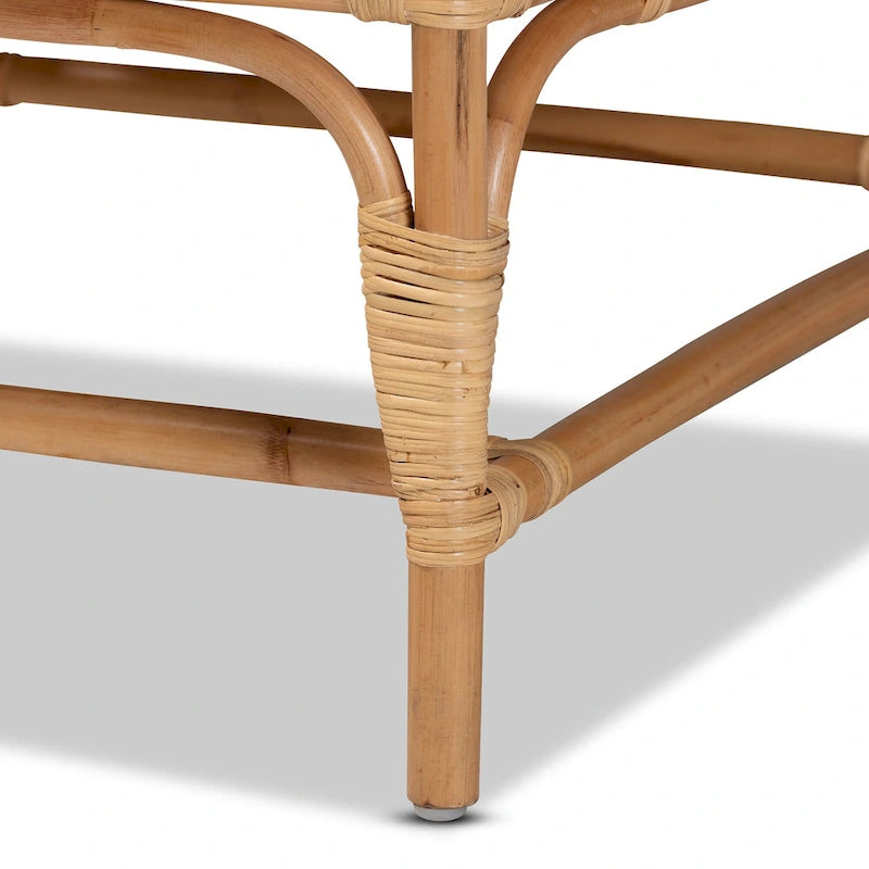Fauteuil en rotin rembourré de style bohème – Blanc et brun naturel – 1 place