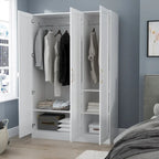 Armoire de chambre avec penderie, 3 étagères et poignées dorées – Blanche