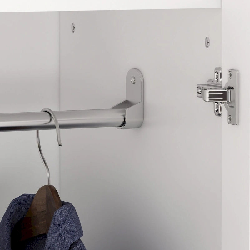 Armoire de chambre avec penderie, 3 étagères et poignées dorées – Blanche