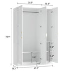 Armoire de chambre avec penderie, 3 étagères et poignées dorées – Blanche