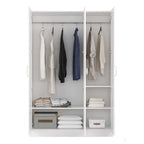 Armoire de chambre avec penderie, 3 étagères et poignées dorées – Blanche