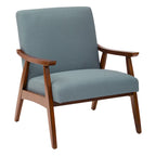 Fauteuil moderne du milieu du siècle avec pieds inclinés et accoudoirs en bois – Loutre / Azur / Mer / Anthracite / Lin – 1 place