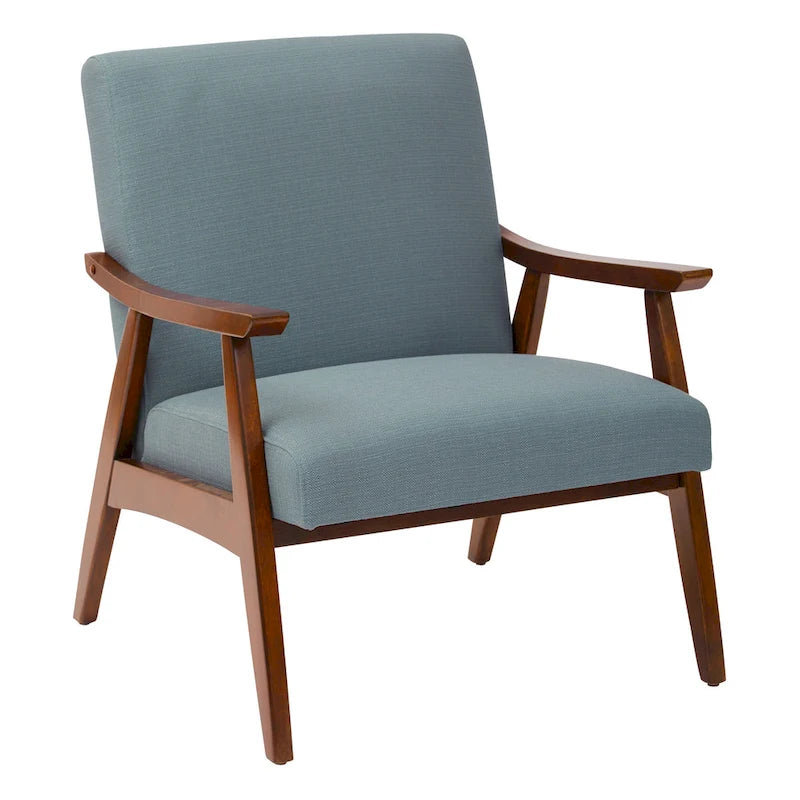 Fauteuil moderne du milieu du siècle avec pieds inclinés et accoudoirs en bois – Loutre / Azur / Mer / Anthracite / Lin – 1 place