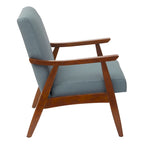 Fauteuil moderne du milieu du siècle avec pieds inclinés et accoudoirs en bois – Loutre / Azur / Mer / Anthracite / Lin – 1 place