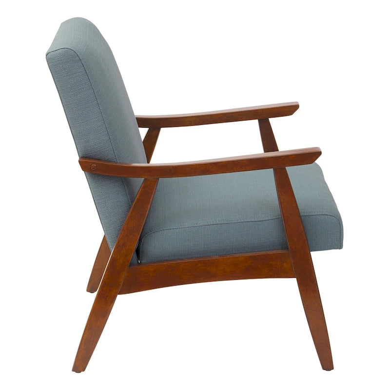 Fauteuil moderne du milieu du siècle avec pieds inclinés et accoudoirs en bois – Loutre / Azur / Mer / Anthracite / Lin – 1 place