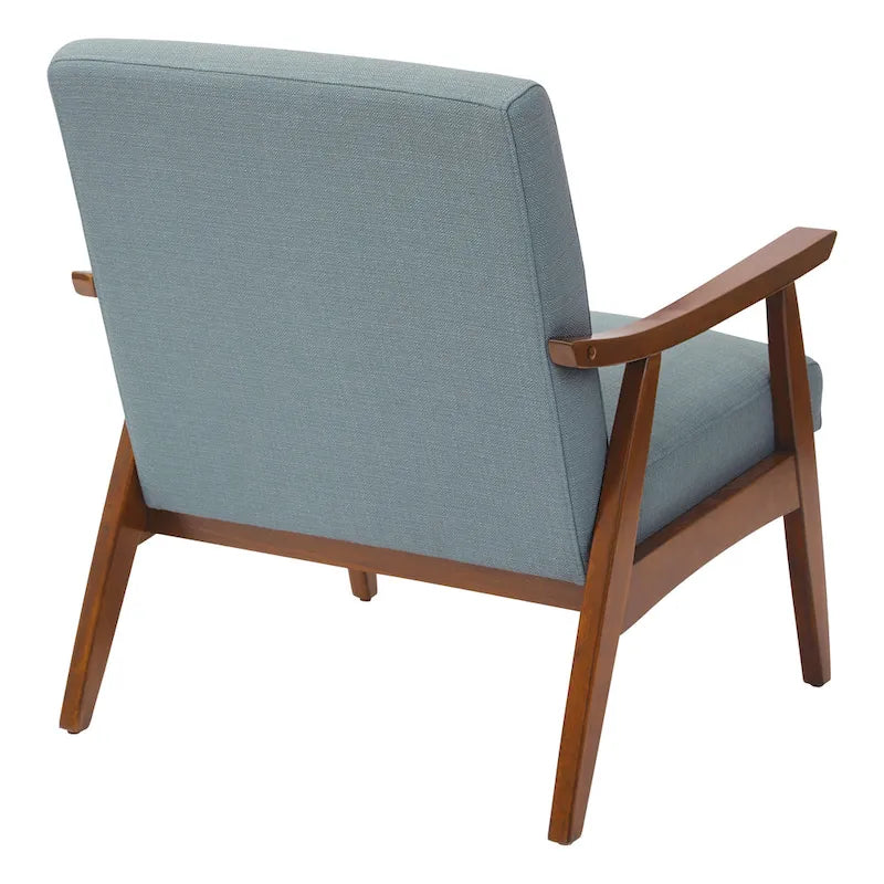 Fauteuil moderne du milieu du siècle avec pieds inclinés et accoudoirs en bois – Loutre / Azur / Mer / Anthracite / Lin – 1 place