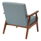 Fauteuil moderne du milieu du siècle avec pieds inclinés et accoudoirs en bois – Loutre / Azur / Mer / Anthracite / Lin – 1 place
