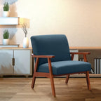 Fauteuil moderne du milieu du siècle avec pieds inclinés et accoudoirs en bois – Loutre / Azur / Mer / Anthracite / Lin – 1 place