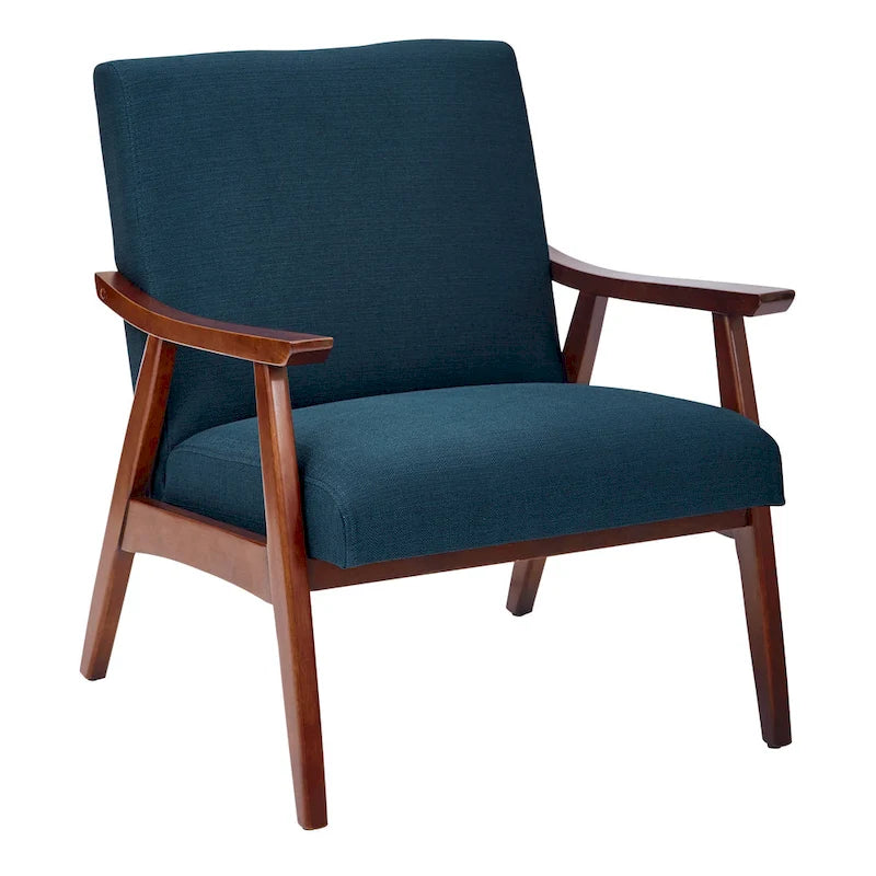 Fauteuil moderne du milieu du siècle avec pieds inclinés et accoudoirs en bois – Loutre / Azur / Mer / Anthracite / Lin – 1 place