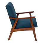 Fauteuil moderne du milieu du siècle avec pieds inclinés et accoudoirs en bois – Loutre / Azur / Mer / Anthracite / Lin – 1 place