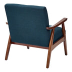 Fauteuil moderne du milieu du siècle avec pieds inclinés et accoudoirs en bois – Loutre / Azur / Mer / Anthracite / Lin – 1 place