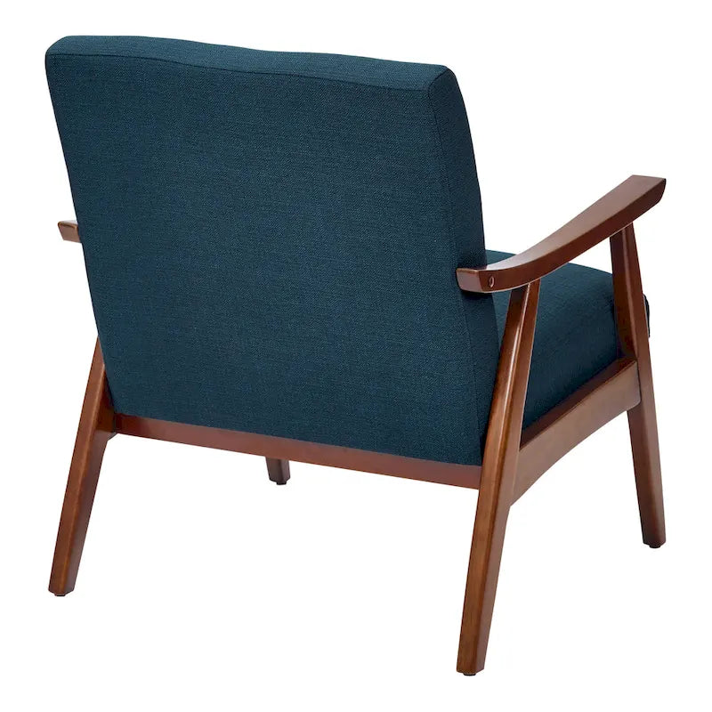 Fauteuil moderne du milieu du siècle avec pieds inclinés et accoudoirs en bois – Loutre / Azur / Mer / Anthracite / Lin – 1 place