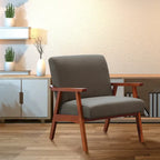 Fauteuil moderne du milieu du siècle avec pieds inclinés et accoudoirs en bois – Loutre / Azur / Mer / Anthracite / Lin – 1 place