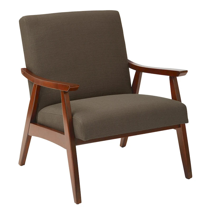 Fauteuil moderne du milieu du siècle avec pieds inclinés et accoudoirs en bois – Loutre / Azur / Mer / Anthracite / Lin – 1 place