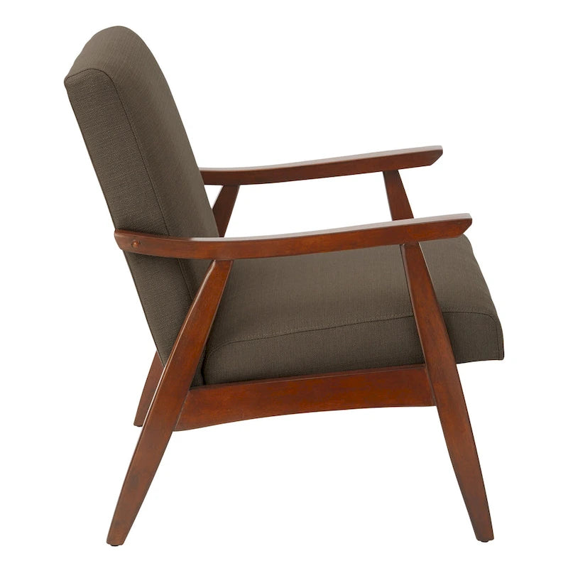 Fauteuil moderne du milieu du siècle avec pieds inclinés et accoudoirs en bois – Loutre / Azur / Mer / Anthracite / Lin – 1 place