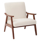 Fauteuil moderne du milieu du siècle avec pieds inclinés et accoudoirs en bois – Loutre / Azur / Mer / Anthracite / Lin – 1 place