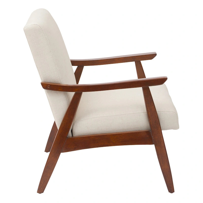 Fauteuil moderne du milieu du siècle avec pieds inclinés et accoudoirs en bois – Loutre / Azur / Mer / Anthracite / Lin – 1 place
