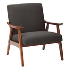 Fauteuil moderne du milieu du siècle avec pieds inclinés et accoudoirs en bois – Loutre / Azur / Mer / Anthracite / Lin – 1 place