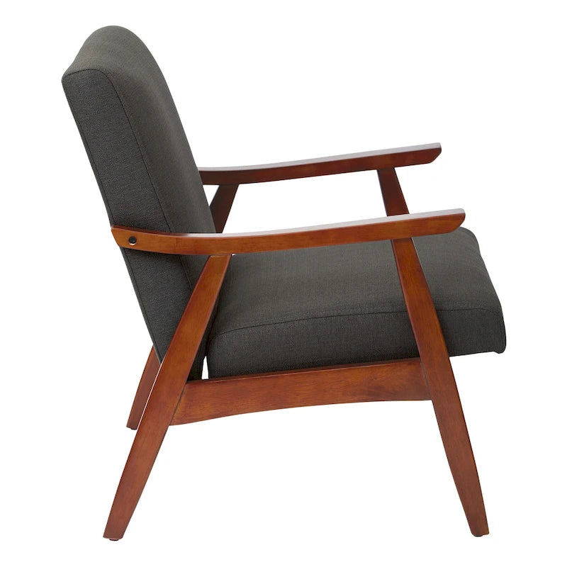 Fauteuil moderne du milieu du siècle avec pieds inclinés et accoudoirs en bois – Loutre / Azur / Mer / Anthracite / Lin – 1 place